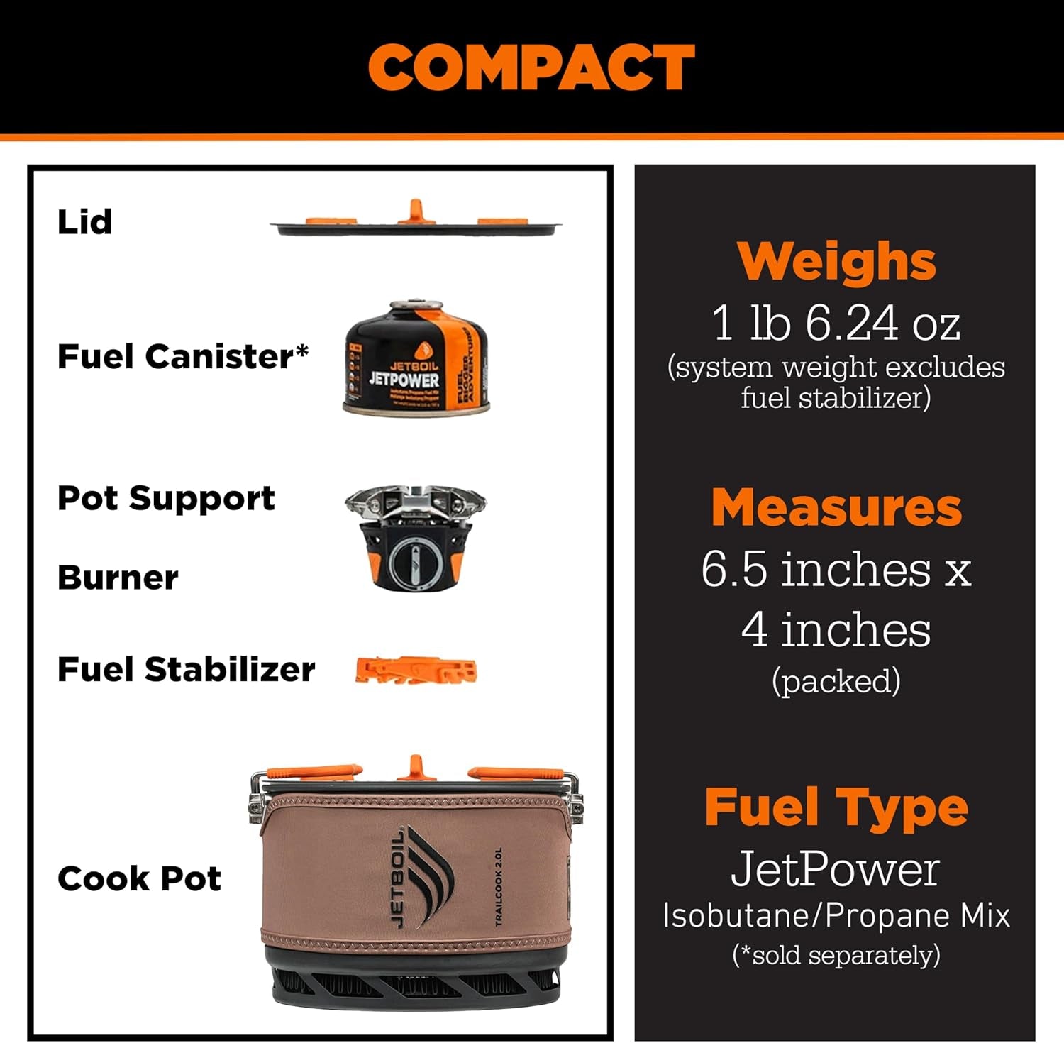 Jetboil Trailcook 2.0L Camping and Backpacking Stove Cooking System with Adjustable Heat Control, New for 2026, Tan