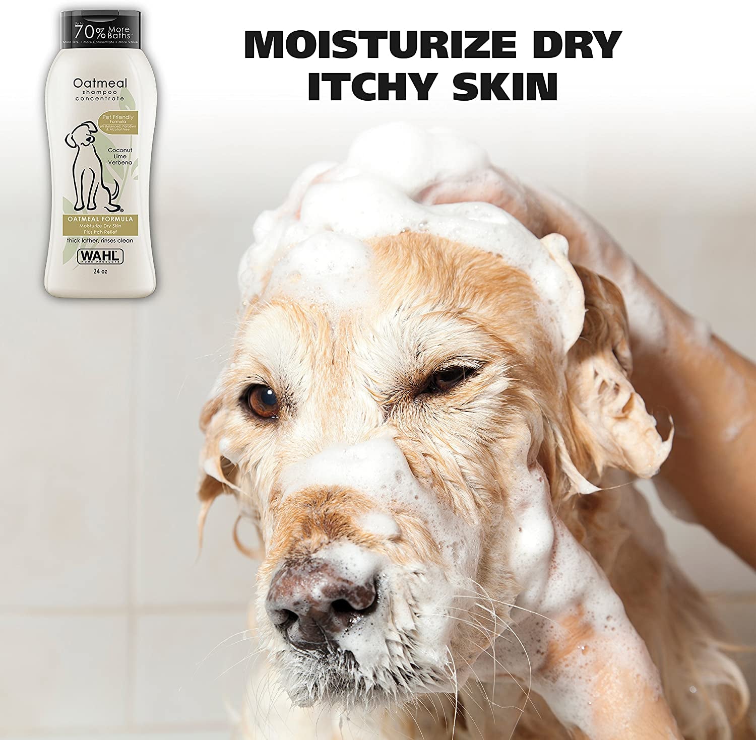 USA Dry Skin & Itch Relief Pet Shampoo for Dogs – Oatmeal Formula with Coconut Lime Verbena Scent & Pet Friendly Formula, 24 Oz - Model 820004A