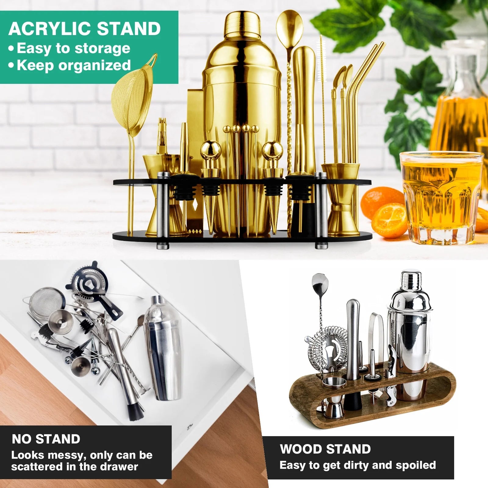 25-Piece Cocktail Shaker Set, Mixology Bartender Kit with Acrylic Stand Stainless Steel Bar Tools, Full Bartender Accessories and Recipe Book