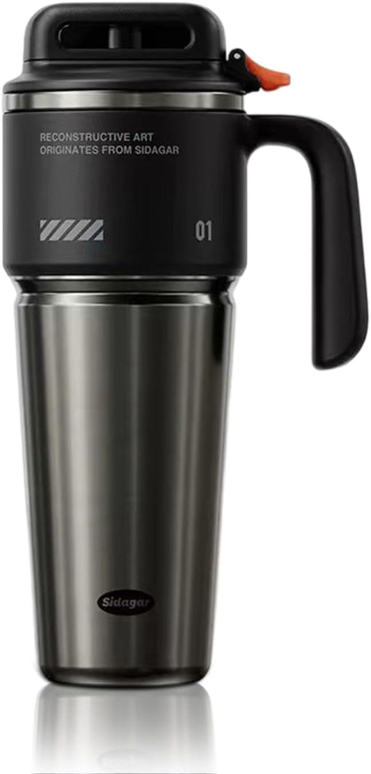 32 Oz Insulated Tumbler with Push-Button Lid and Handle, Black | 316L Stainless Steel, Leakproof Lid, Double-Wall Vacuum Insulation, Keeps Drinks Hot or Cold for Work, Travel & Daily Use