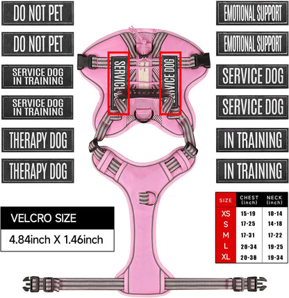 Service Dog Tactical Vest Harness and Leash Set Large Sized Dog Emotional Support- Tactical Dog Harness Training Collar with Name (Pink, L)