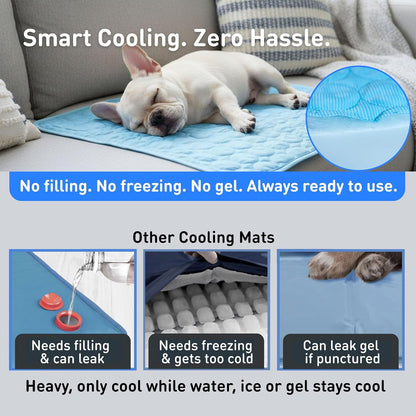 Dog Cooling Mat, Indoor & Outdoor, Large Self Cooling Pad | No Freeze Needed, Breathable, Washable, Portable Cooling Mat for Dogs with Travel Bag, Fits Car, Crate, Floor & Bed, 39"X27"