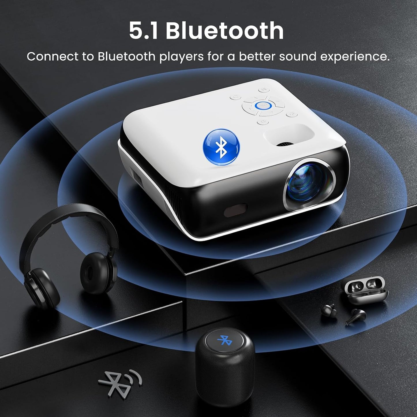 Native 1080P Outdoor Smart Projector-Standard | Native 1080P • Mini & Portable • Easy Setup • Built-In Speaker • Indoor & Outdoor • Phone, Laptop & PS5 Compatible