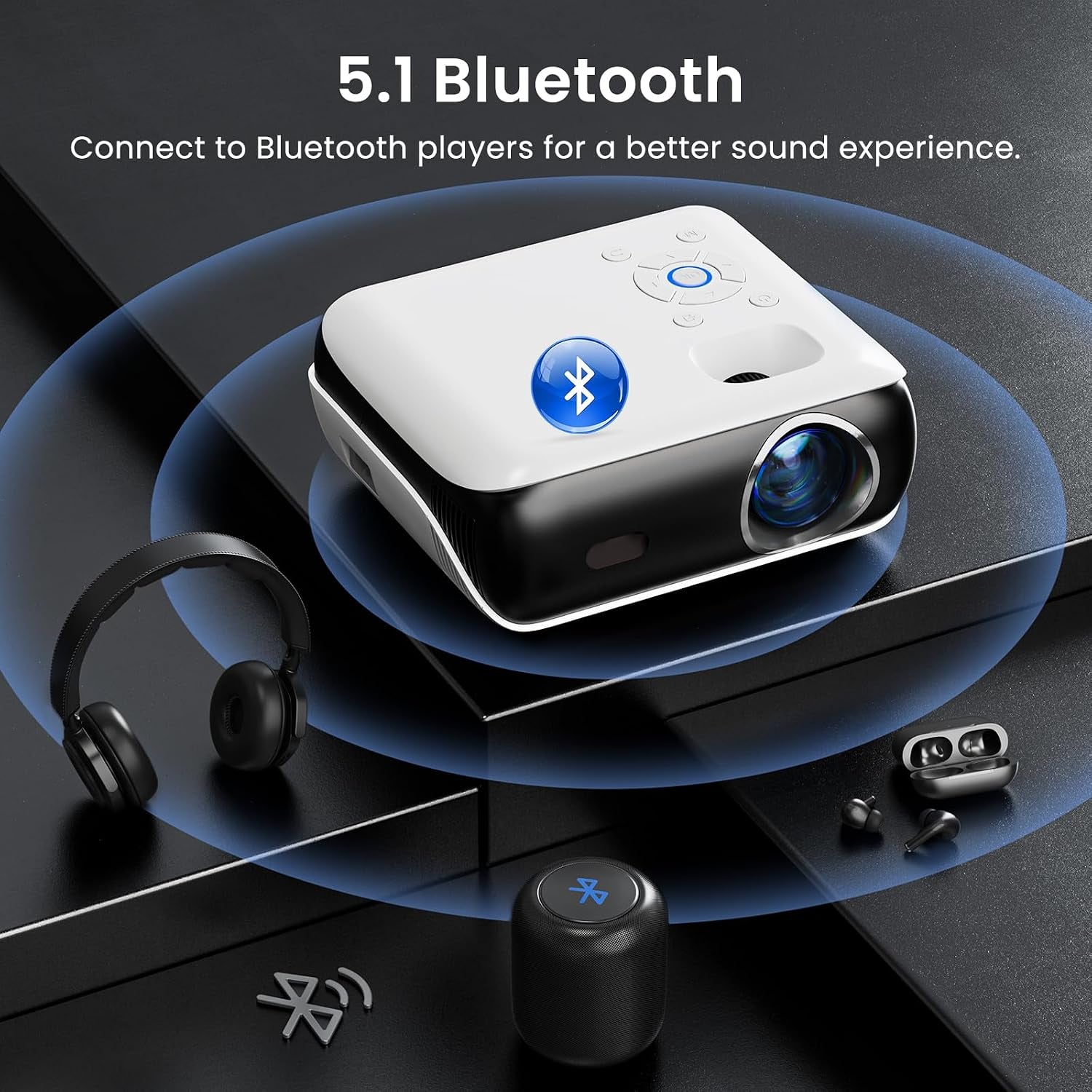 Native 1080P Outdoor Smart Projector-Standard | Native 1080P • Mini & Portable • Easy Setup • Built-In Speaker • Indoor & Outdoor • Phone, Laptop & PS5 Compatible