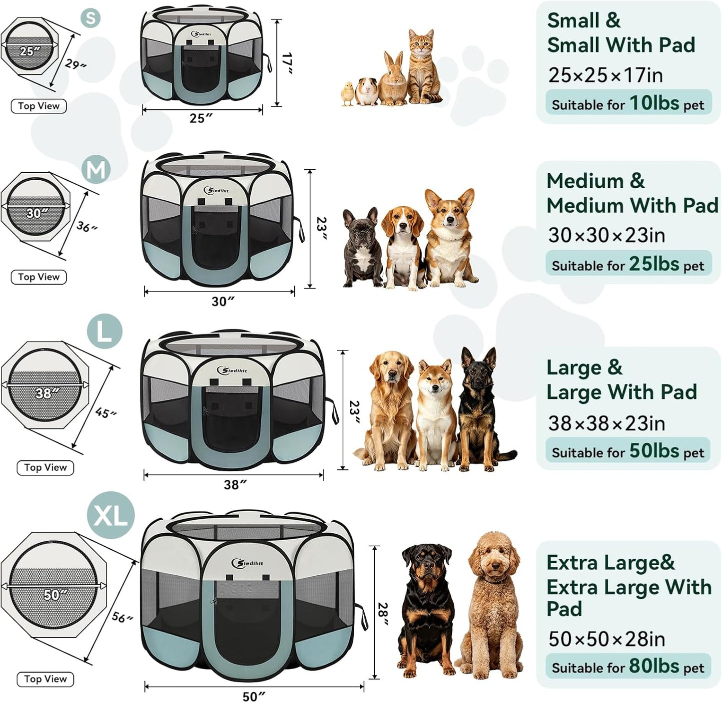 Dog Cat Playpen, Puppy Pet Playpen Indoor for Small Dog Crate Tent Cage Outdoor, Portable Pop up Dogs Enclosure Kennel with Carrying Case for Dogs/Cats/Rabbits(Grey, Small