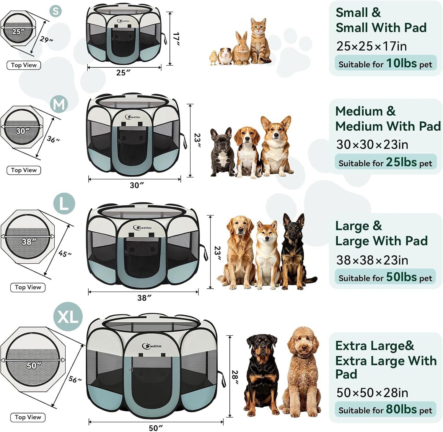 Dog Cat Playpen, Puppy Pet Playpen Indoor for Small Dog Crate Tent Cage Outdoor, Portable Pop up Dogs Enclosure Kennel with Carrying Case for Dogs/Cats/Rabbits(Grey, Small