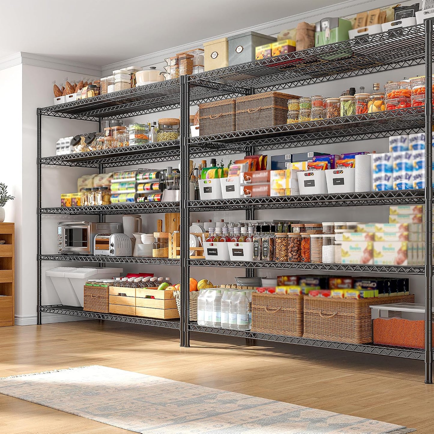 55.5" W Storage Shelves 3200LBS Wire Shelving Unit 5 Tier Metal Shelving Heavy Duty Garage Shelving Metal Shelves for Storage Rack Adjustable Pantry Shelf, 55.5" W X 18''D X 71" H, 3PCS