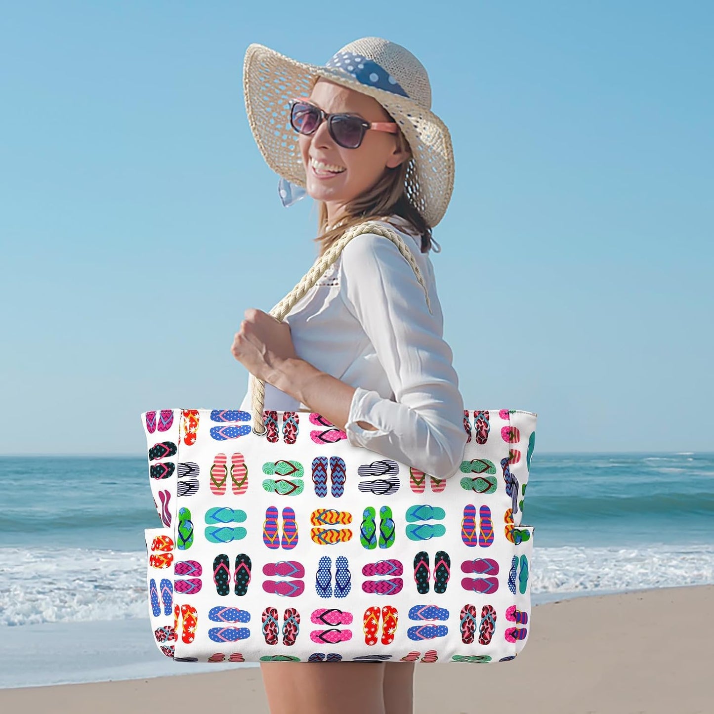Beach Bags for Women Large Waterproof Beach Tote Bag Zipper Beach Bags Waterproof Sandproof Swim Pool Bag Large Tote