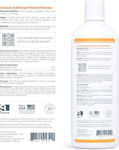 Clinical Care Antiseptic and Antifungal Shampoo plus Antiparasitic and Antiseborrheic Shampoo for Dogs Bundle, Help Support Itchy Flaky or Oily Skin, 2 Pack 16 Fl Oz Each