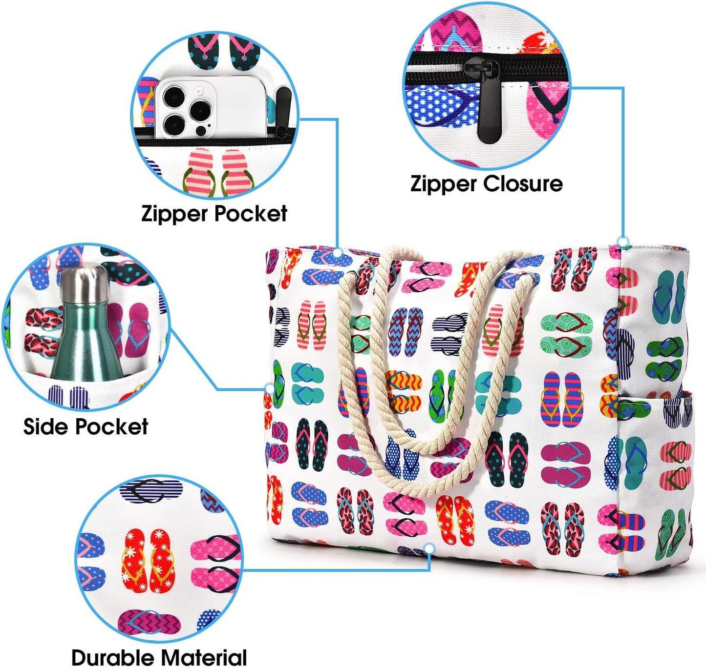 Beach Bags for Women Large Waterproof Beach Tote Bag Zipper Beach Bags Waterproof Sandproof Swim Pool Bag Large Tote