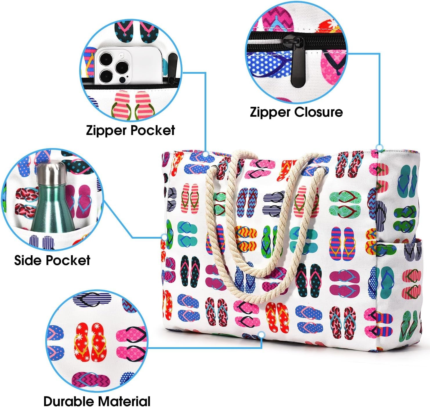 Beach Bags for Women Large Waterproof Beach Tote Bag Zipper Beach Bags Waterproof Sandproof Swim Pool Bag Large Tote