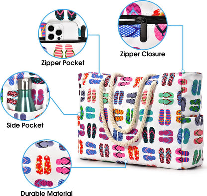 Beach Bags for Women Large Waterproof Beach Tote Bag Zipper Beach Bags Waterproof Sandproof Swim Pool Bag Large Tote