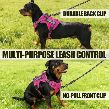 Service Dog Tactical Vest Harness and Leash Set Large Sized Dog Emotional Support- Tactical Dog Harness Training Collar with Name (Rose Red, L)