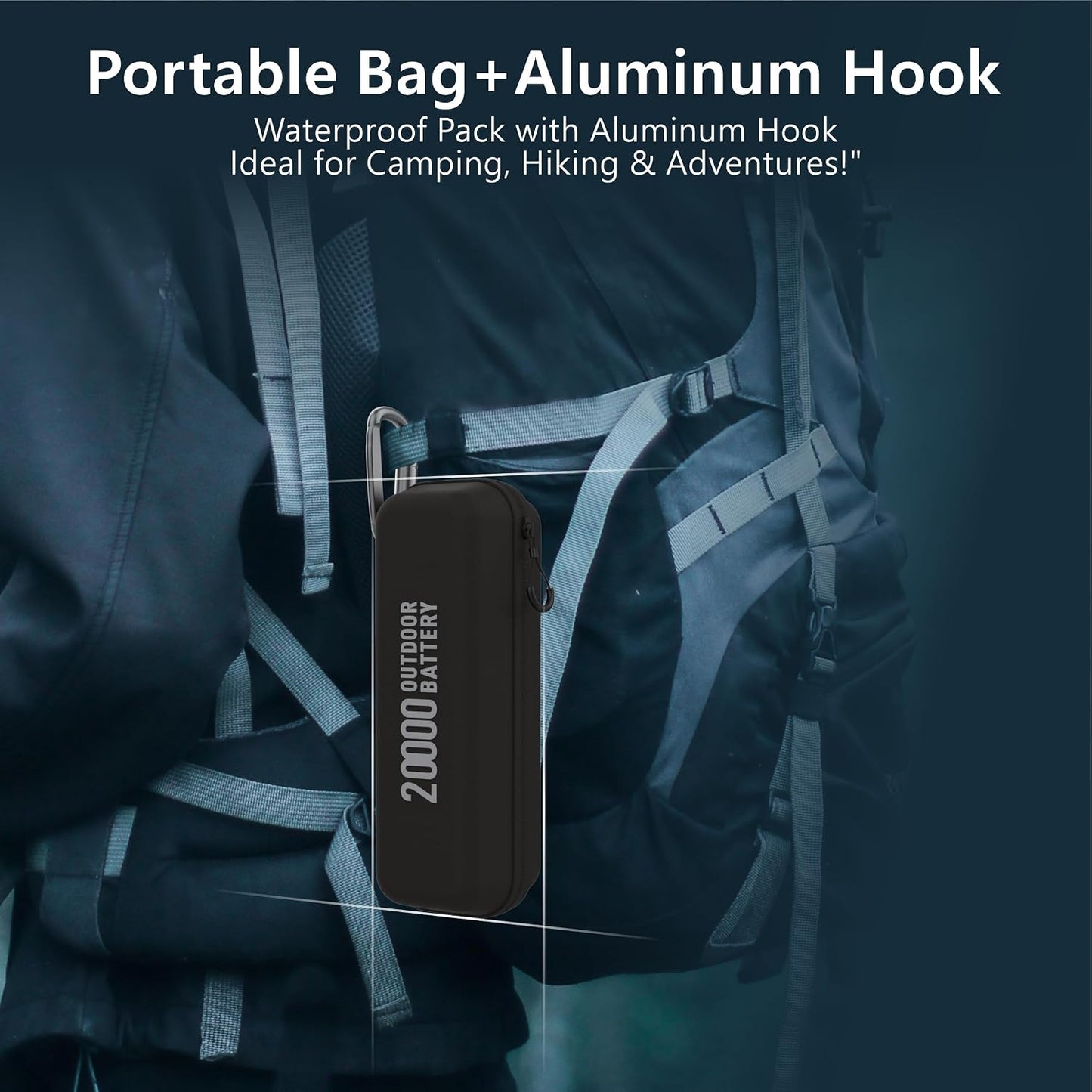 20,000Mah Rugged Power Bank with Fast Charge USB-C PD, IP68 Waterproof Shockproof, Includes 420Lm Bright Camping Lantern, Tactical Outdoor Charger for Hiking Camping Survival Emergency（Black）