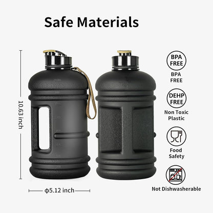 2 Liter Water Bottles - Half Gallon Water Bottle BPA Free - Ideal for Gym, Big Water Jug, Reusable Sports Bottle with Measurements Marked Drink Container (2.2L 74Oz Matte Black Water Jugs) | Half Gallon