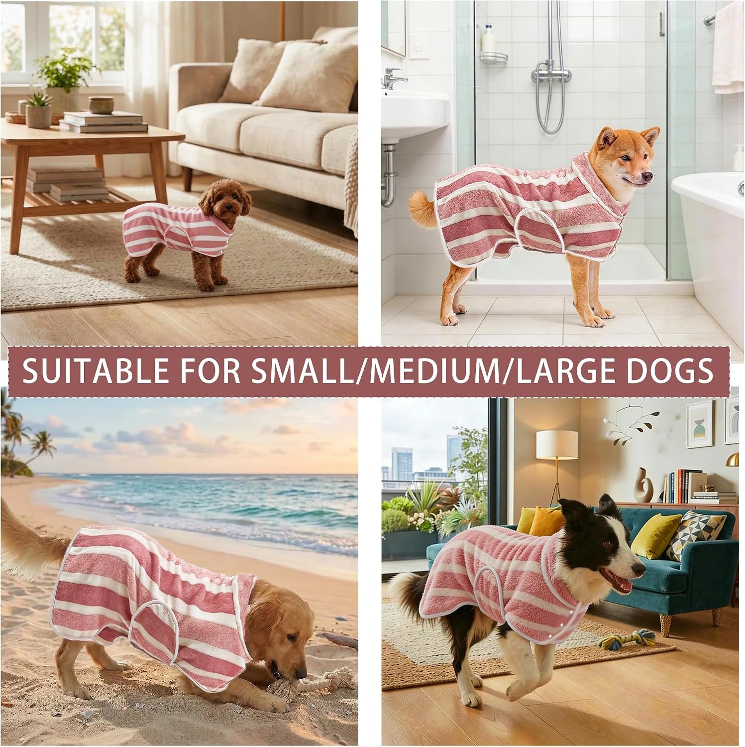 Fast-Drying Red Dog Bathrobe - Super Absorbent & Adjustable Towel for Cozy Post-Bath Comfort