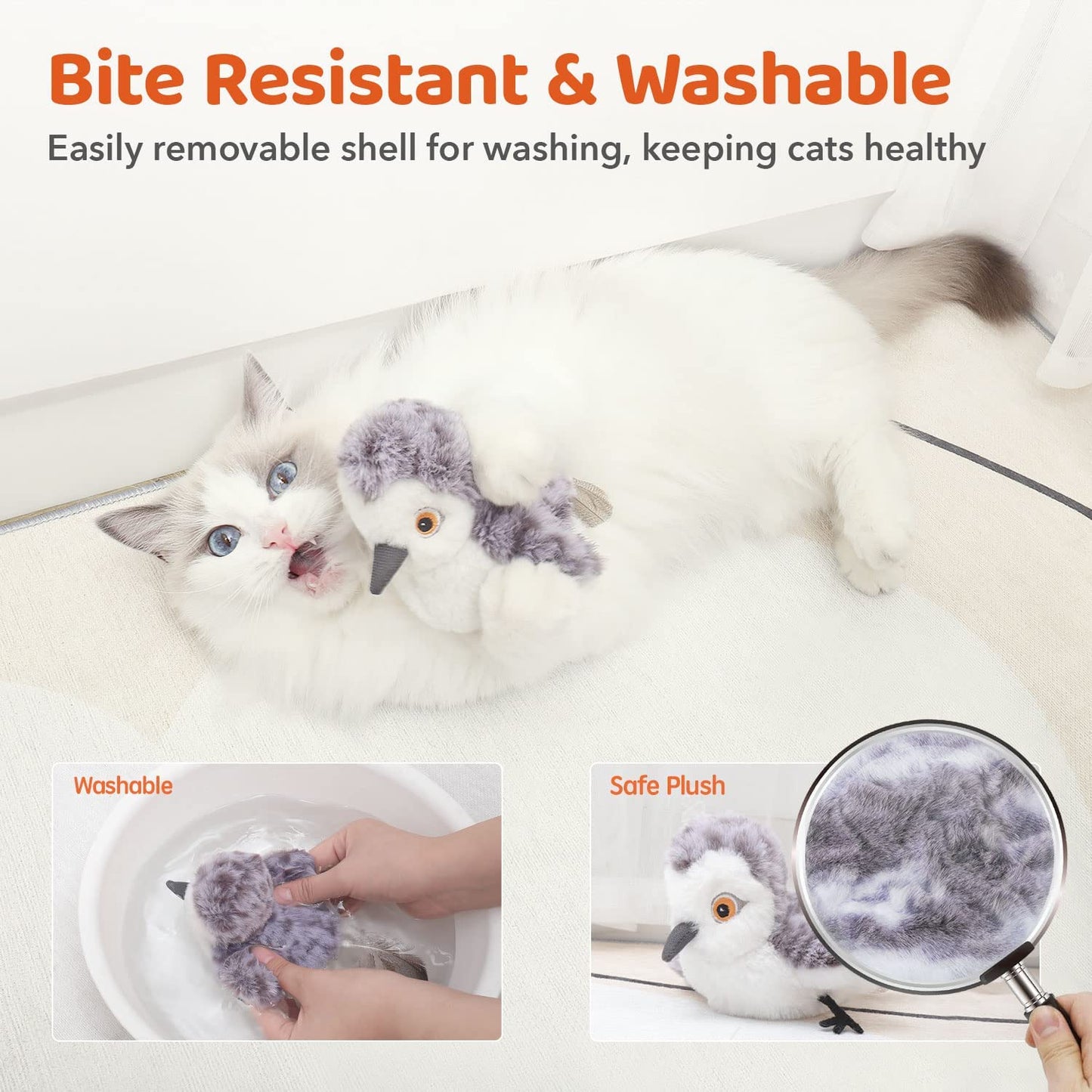 Cat Toys Flapping Bird (No Flying), Lifelike Sandpiper Chirp Tweet, Rechargeable Touch Activated Kitten Toy Interactive Cat Exercise Toys for All Breeds Cat Kicker Catnip Toys 4.0" | Lifelike Sandpiper Chirp, Touch Activated, Rechargeable Kitten Kitty Exercise Catnip Kicker for All Breeds 4.0 Inches