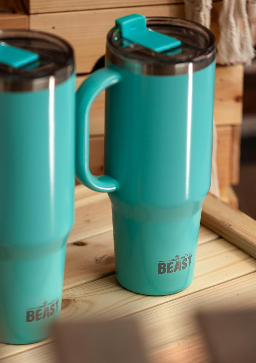 Beast 42 Oz Tumbler with Handle Stainless Steel Vacuum Insulated Coffee Ice Cup Double Wall Travel Flask (Aquamarine Blue)