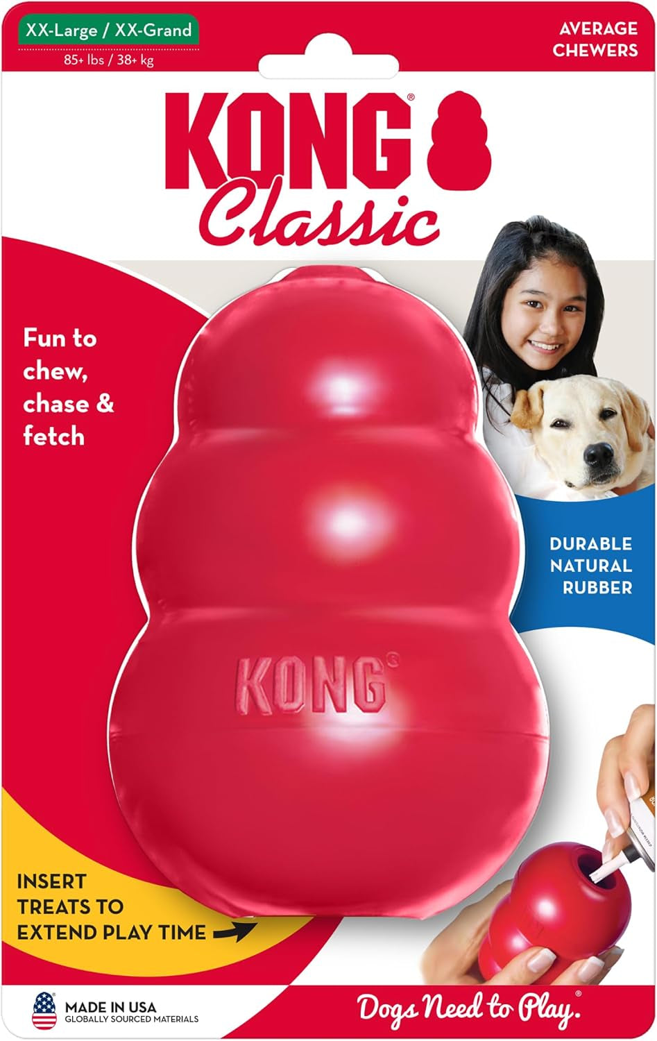 Classic Stuffable Dog Toy - Fetch & Chew Toy for Dogs - Treat-Filling Capabilities & Erratic Bounce for Extended Play Time - Durable Natural Rubber Material - for Xx-Large Dogs
