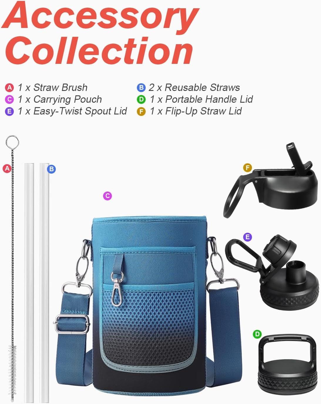 Water Bottle 87 Oz with Straw, 2/3 Gallon Insulated Stainless Steel Large 3 Lids Big Water Jug for Sports or Office, Non-Bpa Keep Cold up to 48 Hrs or Hot up to 24 Hrs, Samurai Cyan