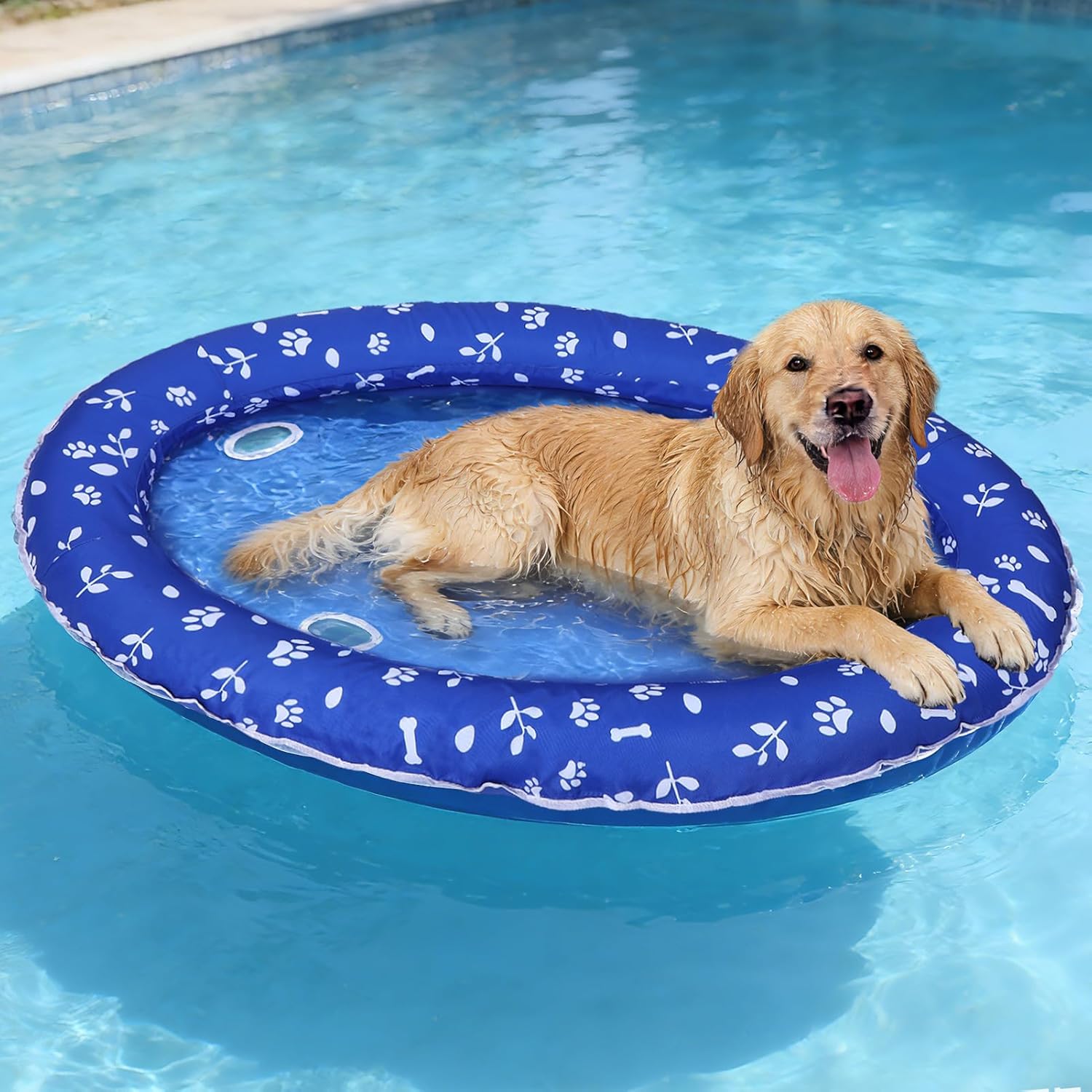 Upgraded Tear-Resistant Large Dog Pool Float - 30" X 49" Stable Support Inflatable Dogs Floats, Scratch-Proof Oxford Summer Floatie Raft Pool Toy for Dogs up to 96Lbs