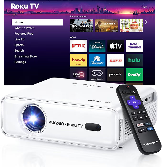 Roku TV D1R Smart Portable Outdoor Projector with Wifi and Bluetooth | Roku TV Built-In, All Top Apps, 1080P FHD, Doiby Audio, Auto Focus & Keystone, Zoom, Mini Projector for Home & Outdoor Movies