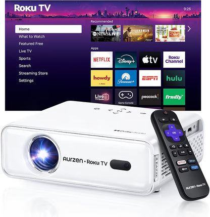 Roku TV D1R Smart Portable Outdoor Projector with Wifi and Bluetooth | Roku TV Built-In, All Top Apps, 1080P FHD, Doiby Audio, Auto Focus & Keystone, Zoom, Mini Projector for Home & Outdoor Movies