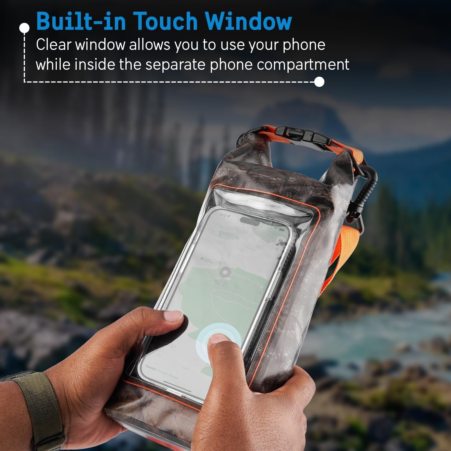 Pelican Marine IP68 Waterproof Dry Bag 2L W/Phone Pouch/Case - Hunter Camo | Roll Top Waterproof Backpack with Touchscreen Phone Pouch - Swimming, Kayaking, Camping, Rafting, Fishing & Travel Essentials