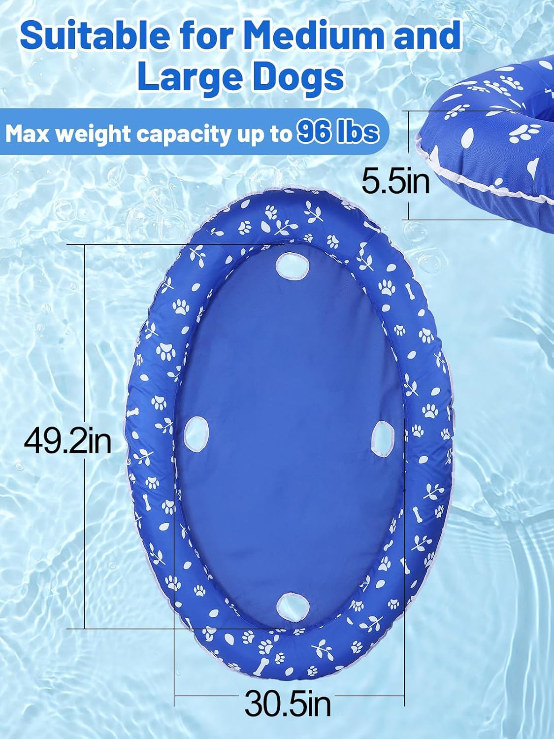 Upgraded Tear-Resistant Large Dog Pool Float - 30" X 49" Stable Support Inflatable Dogs Floats, Scratch-Proof Oxford Summer Floatie Raft Pool Toy for Dogs up to 96Lbs