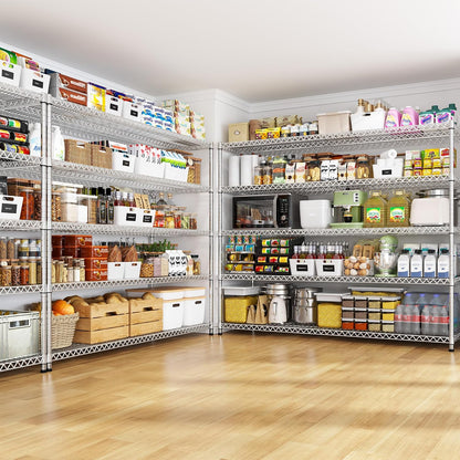 55.5" W Storage Shelves 3200LBS Metal Shelving 5 Tier Wire Shelving Garage Shelving Heavy Duty Metal Shelves for Shelving Unit Commercial Adjustable Shelf, 55.5" W X 18''D X 71" H，Chrome,2P