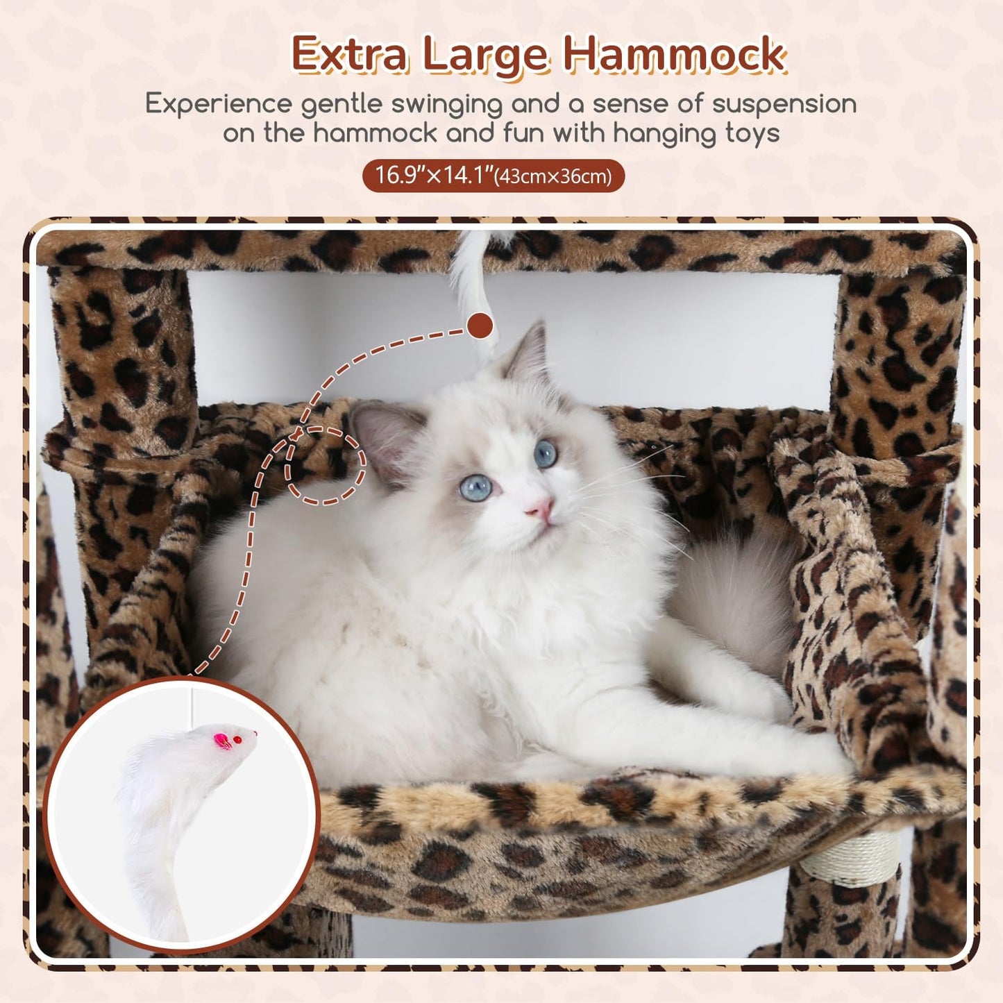 Heavy Duty Leopard Cat Tree, 70In Sturdy Cat Tree for Indoor Cats Sturdy Large Cat Tower with Scratching Post & Board, Hammock, 2 Cat Condo for Adult Cats Kittens, F70 Pro, Leopard Print