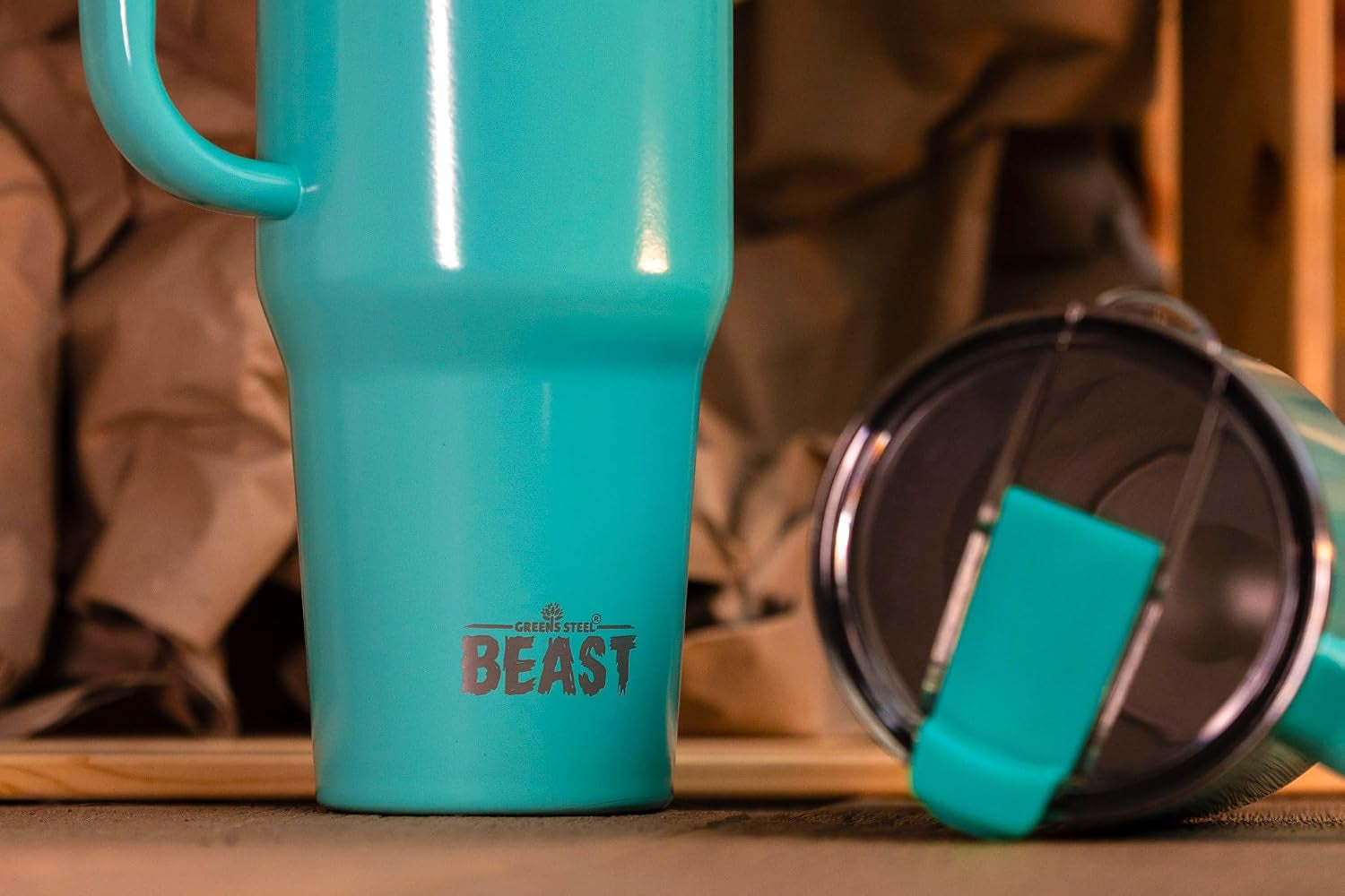 Beast 42 Oz Tumbler with Handle Stainless Steel Vacuum Insulated Coffee Ice Cup Double Wall Travel Flask (Aquamarine Blue)