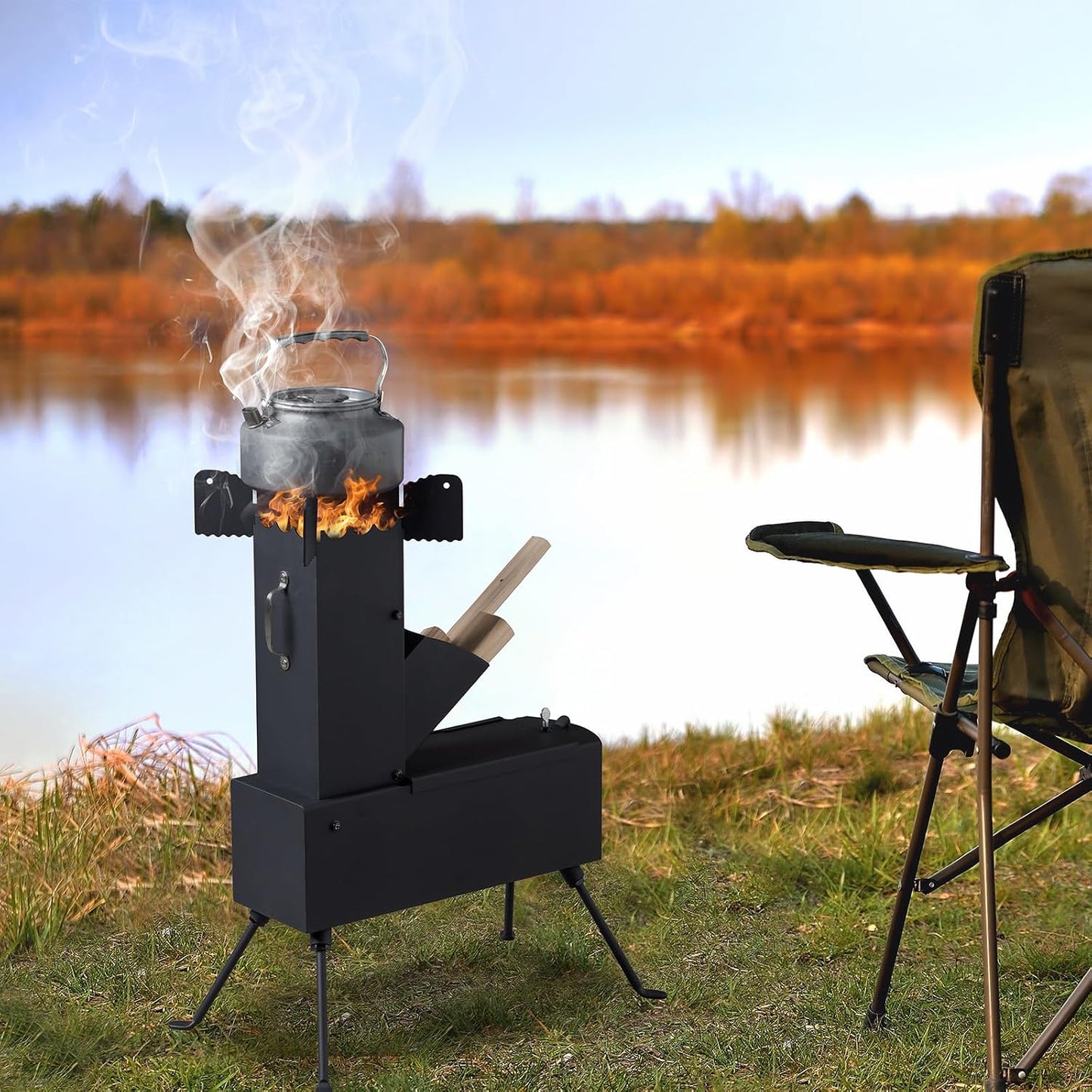 Ultimate Portable Camping Rocket Stove - Wood Burning Tent Heater for Outdoor Cooking & BBQ Adventures
