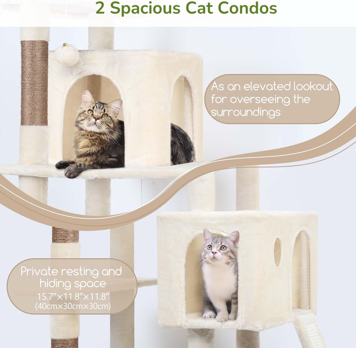 Heavy Duty Cat Tree Tower, 70Inch Sturdy Cat Tree for Indoor Cats Sturdy Large Cat Tower with Scratching Post and Scratching Board, Hammock, Cat Condo for Adult Cats Kittens, F70 Pro, Beige
