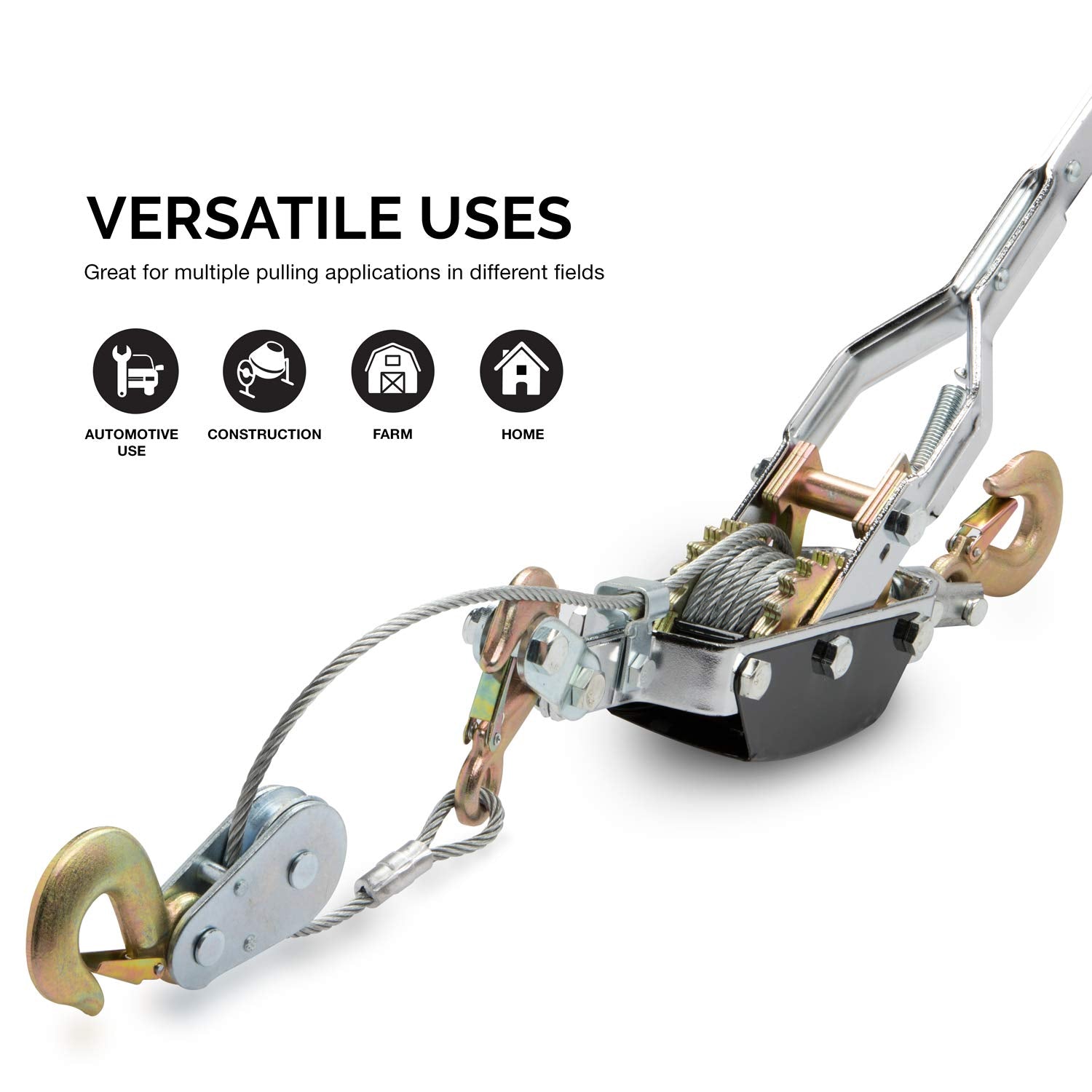 Heavy-Duty 5-Ton Come Along Winch - 10,000 lbs Pulling Power with Dual Gears and 3 Hooks for Ultimate Versatility in Recovery and Lifting