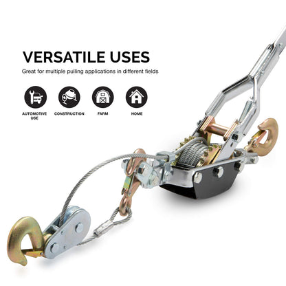 Heavy-Duty 5-Ton Come Along Winch - 10,000 lbs Pulling Power with Dual Gears and 3 Hooks for Ultimate Versatility in Recovery and Lifting