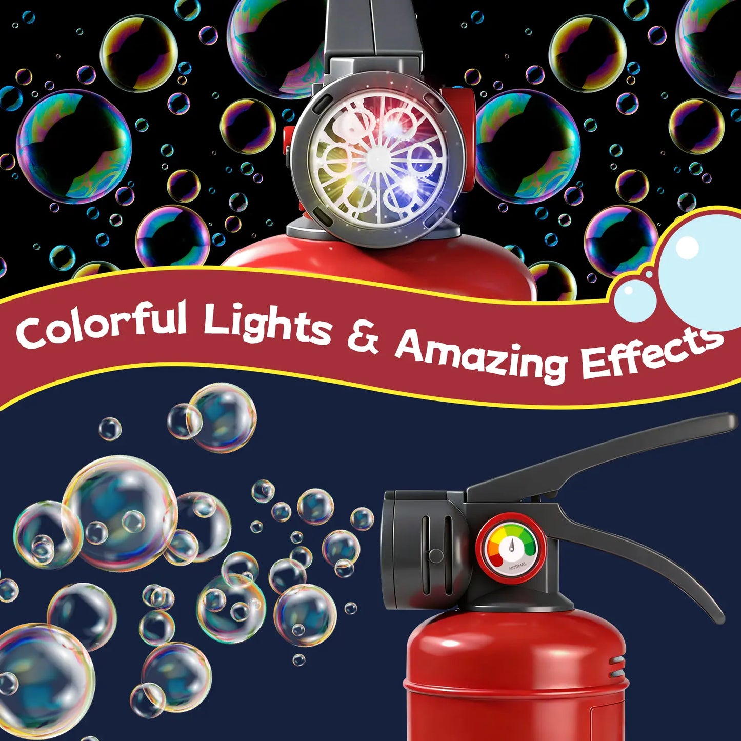 Fire Extinguisher Bubble Machine for Kids, LED Automatic Bubble Blower Toy with Bubble Solution and Refill Packets