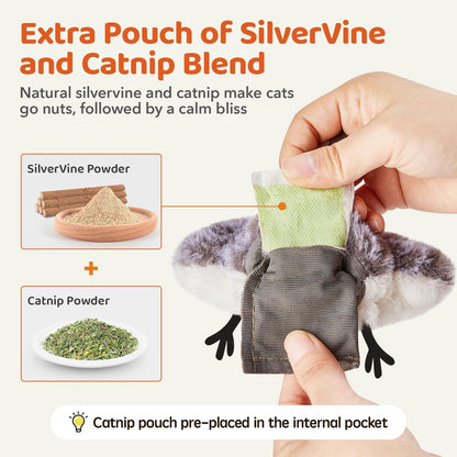 Cat Toys Flapping Bird (No Flying), Lifelike Sandpiper Chirp Tweet, Rechargeable Touch Activated Kitten Toy Interactive Cat Exercise Toys for All Breeds Cat Kicker Catnip Toys 4.0" | Lifelike Sandpiper Chirp, Touch Activated, Rechargeable Kitten Kitty Exercise Catnip Kicker for All Breeds 4.0 Inches
