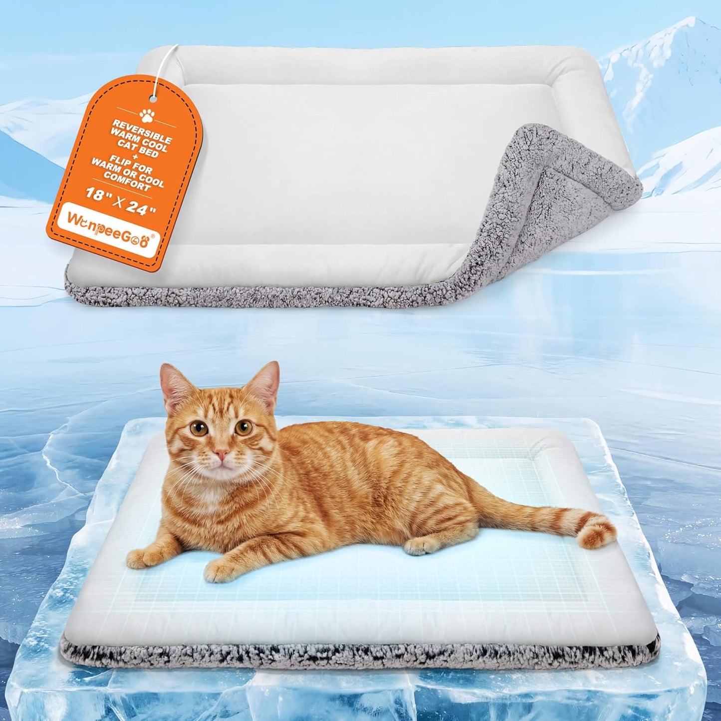 Cat Cooling Mat, Self Warming Cat Bed, Reversible Warm & Cooling Cat Bed, Winter Warm Cat Pad & Summer Cooling Cat Mat for Kittens & Small Dogs, Perfect for Crates, Beds & Sofas, Gray, 18" X 24"