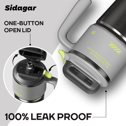 32 Oz Insulated Tumbler with Push-Button Lid and Handle, Grey | 316L Stainless Steel, Leakproof Lid, Double-Wall Vacuum Insulation, Keeps Drinks Hot or Cold for Work, Travel & Daily Use