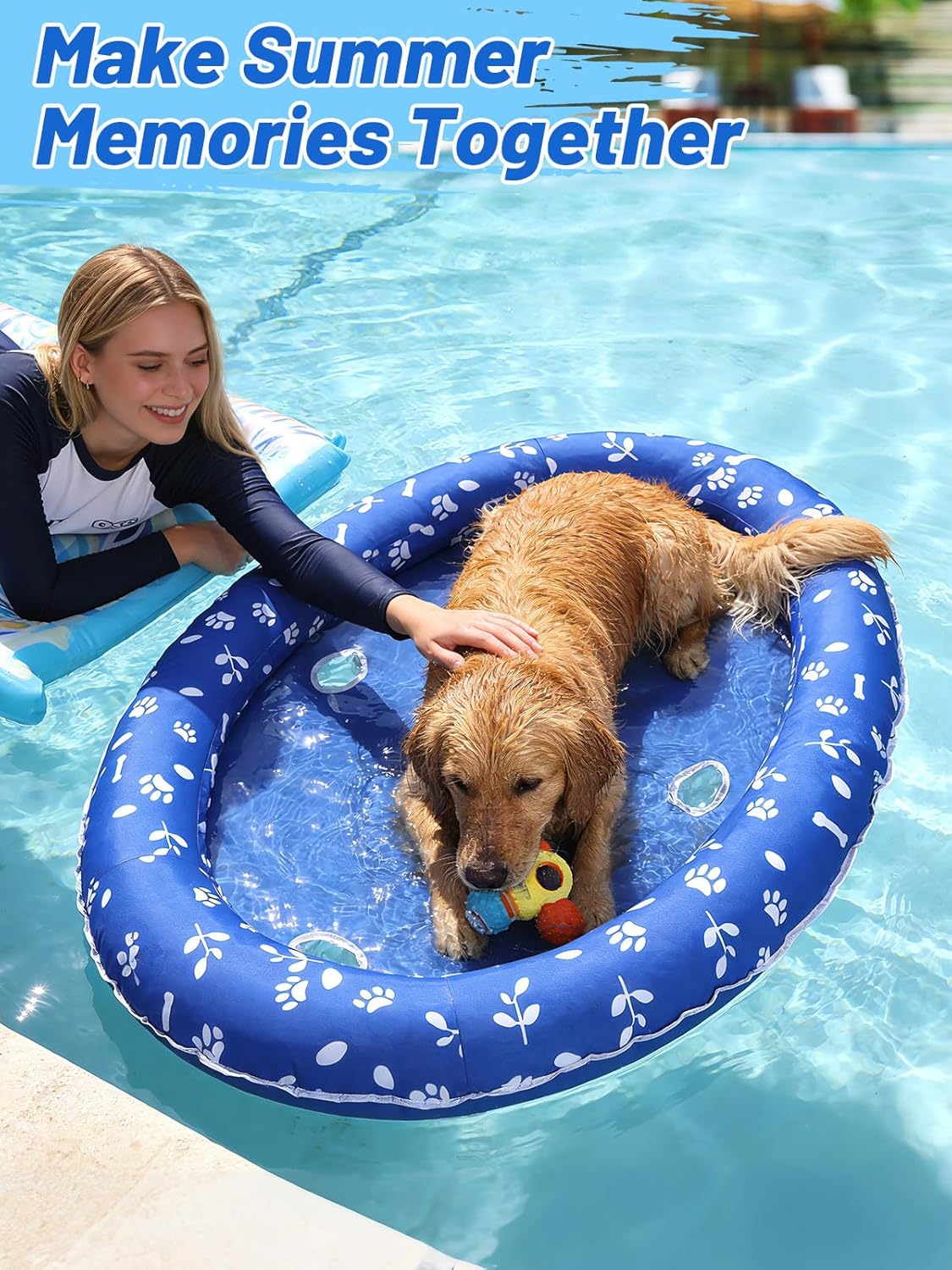 Upgraded Tear-Resistant Large Dog Pool Float - 30" X 49" Stable Support Inflatable Dogs Floats, Scratch-Proof Oxford Summer Floatie Raft Pool Toy for Dogs up to 96Lbs