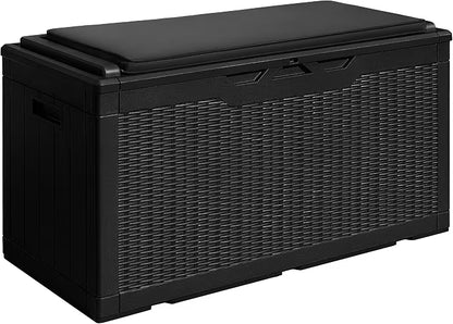 100 Gallon Resin Waterproof Outdoor Storage Box with Cushion | Large Resin Deck Box Indoor Lockable Storage Container for Patio Furniture Garden Pool Cushions