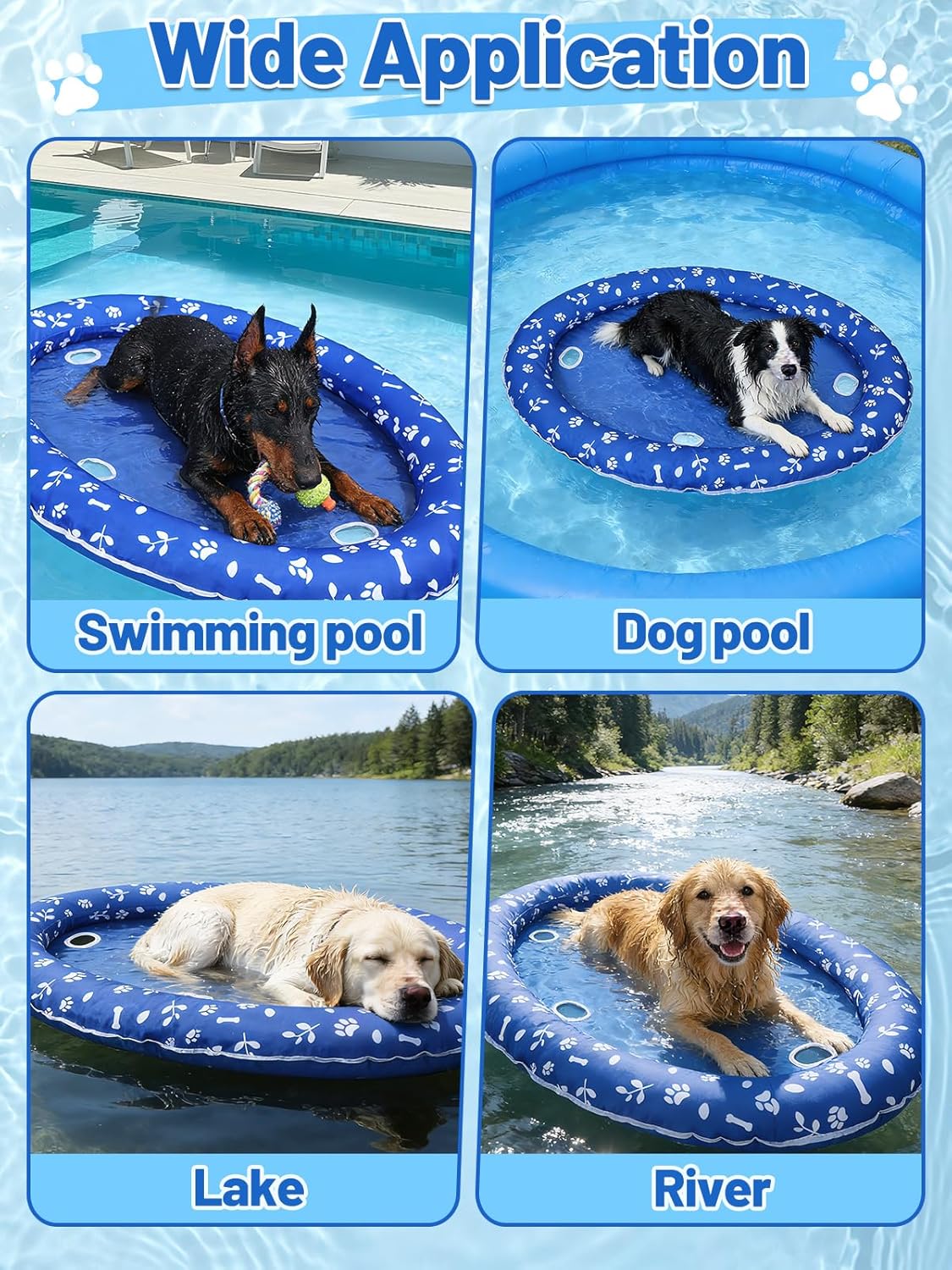Upgraded Tear-Resistant Large Dog Pool Float - 30" X 49" Stable Support Inflatable Dogs Floats, Scratch-Proof Oxford Summer Floatie Raft Pool Toy for Dogs up to 96Lbs