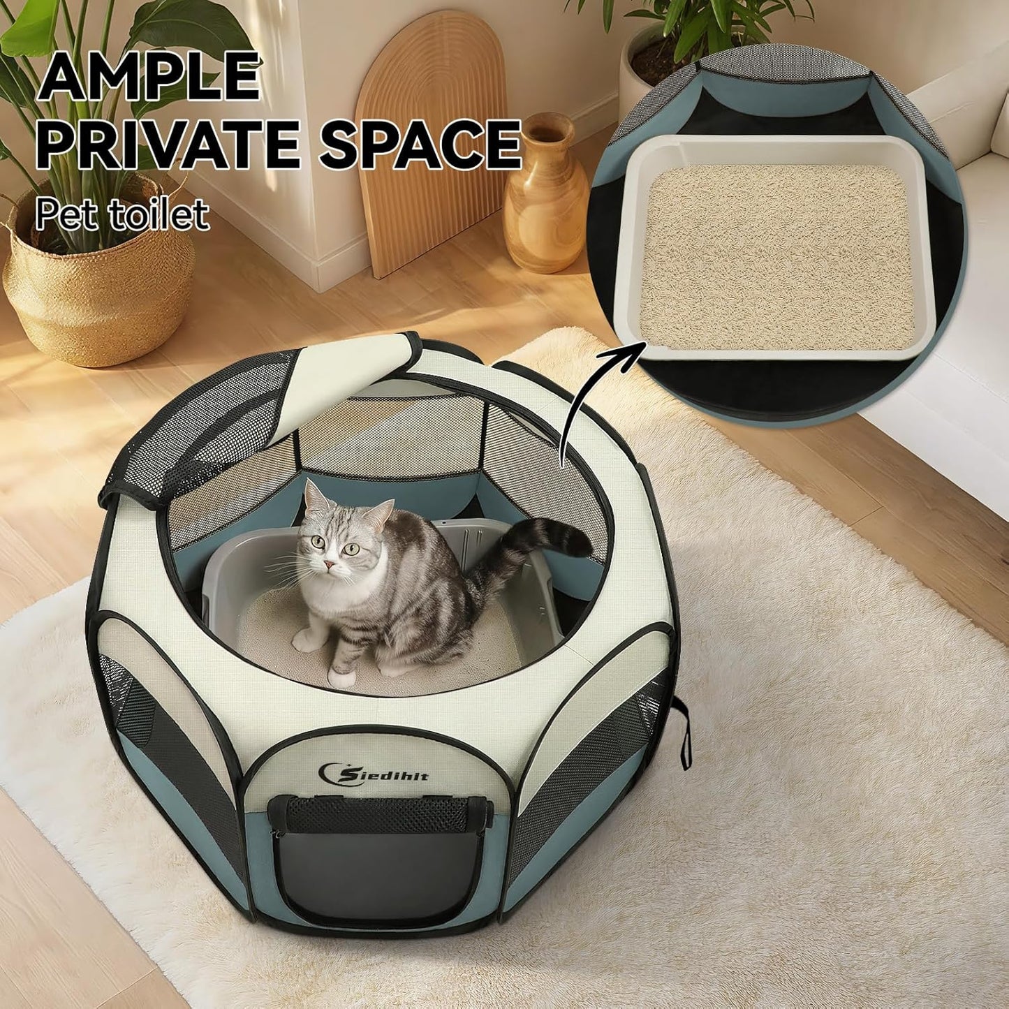 Dog Cat Playpen, Puppy Pet Playpen Indoor for Small Dog Crate Tent Cage Outdoor, Portable Pop up Dogs Enclosure Kennel with Carrying Case for Dogs/Cats/Rabbits(Grey, Small
