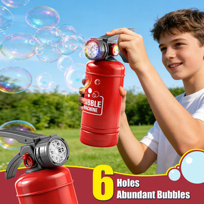 Fire Extinguisher Bubble Machine for Kids, LED Automatic Bubble Blower Toy with Bubble Solution and Refill Packets