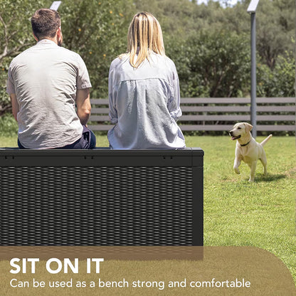 100 Gallon Waterproof Resin Deck Box, Large Outdoor Storage Box | Indoor Outdoor Lockable Storage Container for Patio Furniture Cushions, Garden Tools & Pool Supplies