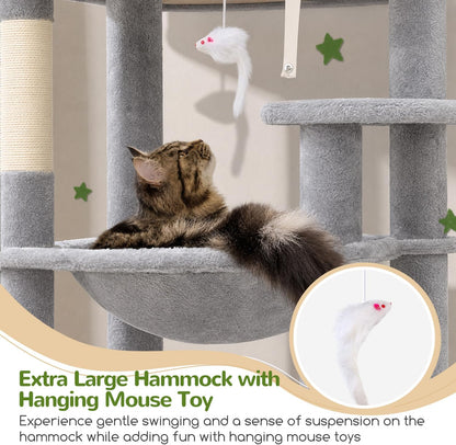 Heavy Duty Cat Tree, 70 Inch Sturdy Cat Tree for Indoor Cats Extra Large Cat Tower with Scratching Post, Hammock, Cat Condo for Adult Cats Kittens, F70 Pro, Light Grey