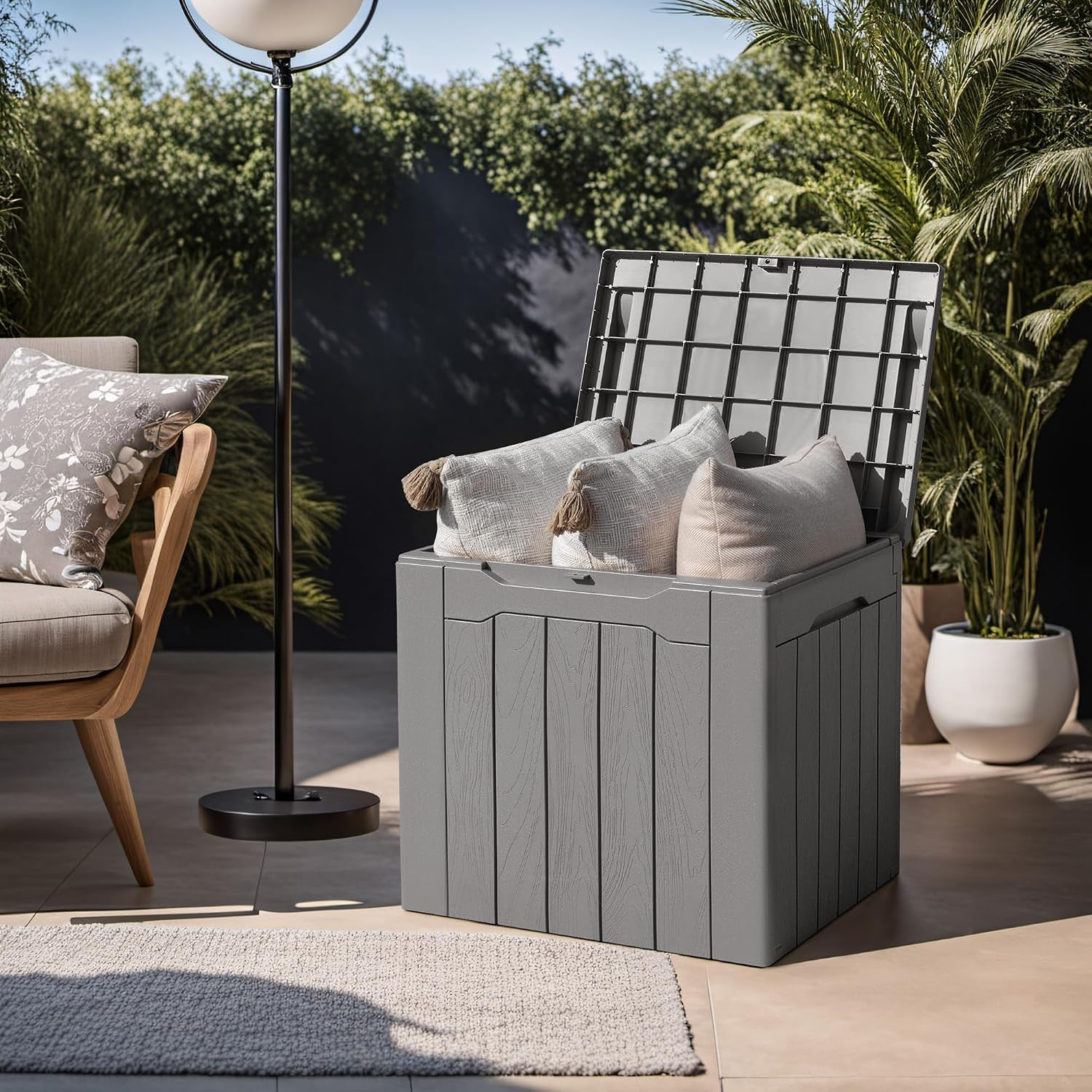 31 Gallon Waterproof Outdoor Storage Box Resin Deck Box Lockable and UV Resistant for Patio Furniture,Garden Tools (Grey)