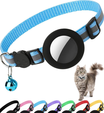 Airtag Cat Collar Breakaway, Cat Collar with Air Tag Holder(Blue) | Safety Breakaway Buckle, Reflective Strip, Lightweight, Bell, 0.4 Inches in Width, Adjustable Size to Fit Different Cats