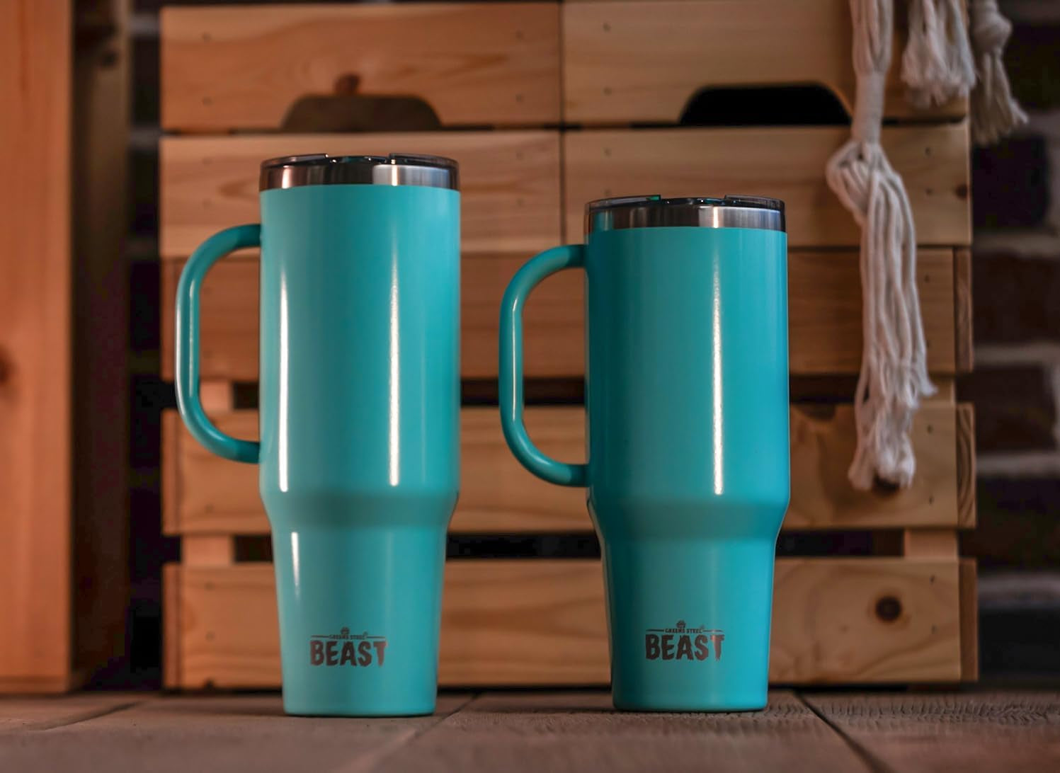 Beast 42 Oz Tumbler with Handle Stainless Steel Vacuum Insulated Coffee Ice Cup Double Wall Travel Flask (Aquamarine Blue)
